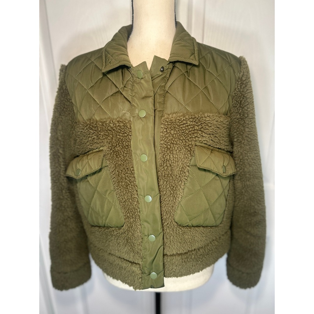 Rails Peyton Jacket Small Olive Quilted Sherpa Mixed Media Snap‎ Front Utility